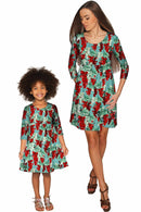 Toscana Gloria Empire Waist Green Printed Dress - Girls