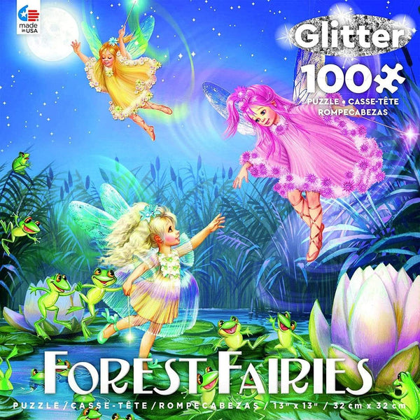 Ceaco Forest Fairies Glitter - Fairies with Dancing Frogs Jigsaw Puzzle - 100 Pieces