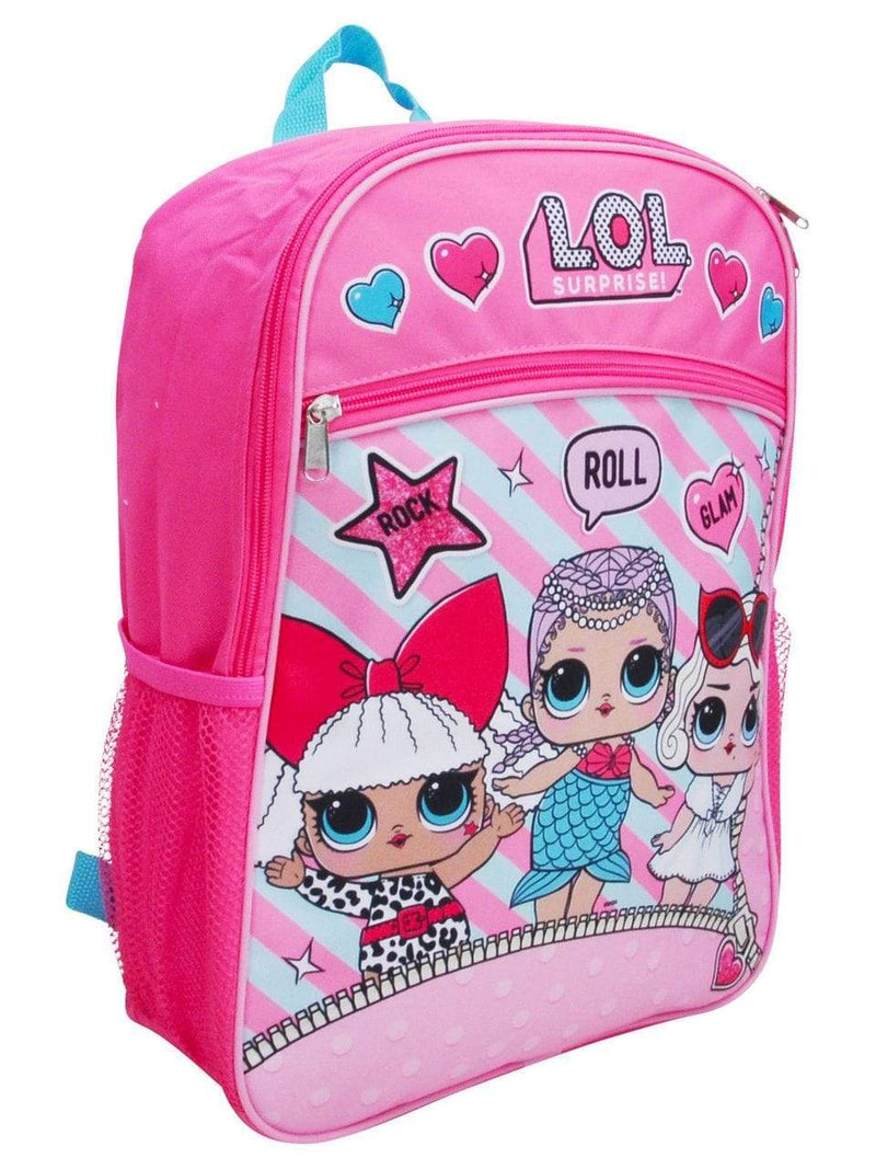 LOL Surprise School Backpack - Rock Roll Glam with Front Pocket - Pink - 16 Inches