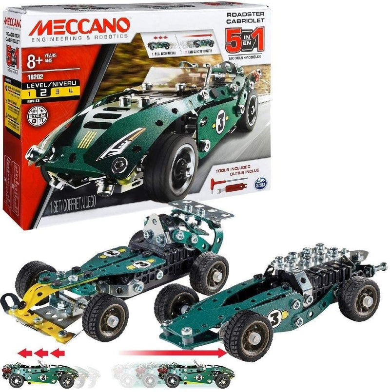 Meccano 5-in-1 Roadster Pull Back Car Building Kit