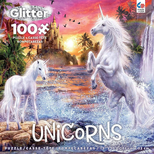 Unicorns Glitter - Unicorn Waterfall Sunset Jigsaw Puzzle 100 Pieces