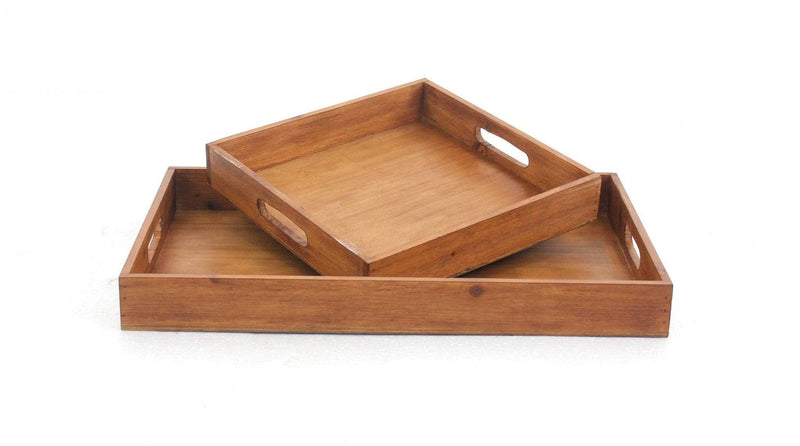 Trays Wooden Tray - 14.5" x 22.5" x 2.5" Brown, Country Cottage, Wooden - Serving Tray 2pc HomeRoots