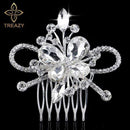 TREAZY Leaf Flower Butterfly Wedding Tiara Diamante Silver Plated Crystal Pearl Hair Combs Hairpins Bridal Jewelry Accessories