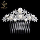 TREAZY Leaf Flower Butterfly Wedding Tiara Diamante Silver Plated Crystal Pearl Hair Combs Hairpins Bridal Jewelry Accessories