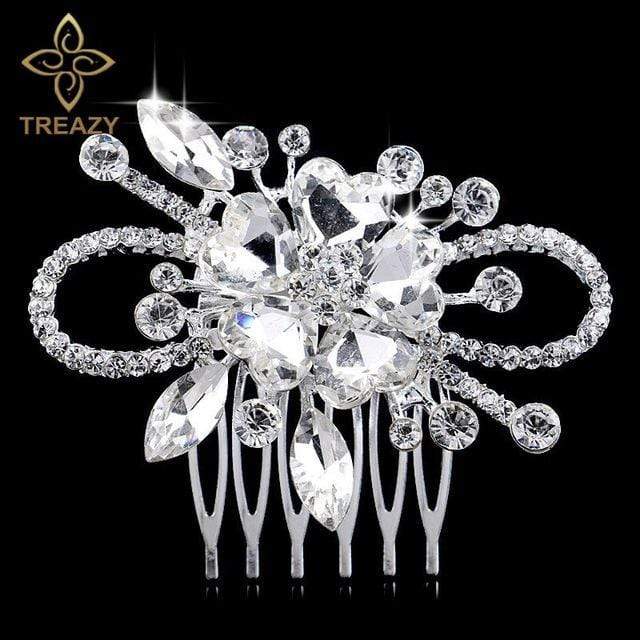 TREAZY Leaf Flower Butterfly Wedding Tiara Diamante Silver Plated Crystal Pearl Hair Combs Hairpins Bridal Jewelry Accessories