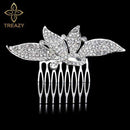 TREAZY Leaf Flower Butterfly Wedding Tiara Diamante Silver Plated Crystal Pearl Hair Combs Hairpins Bridal Jewelry Accessories