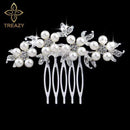 TREAZY Leaf Flower Butterfly Wedding Tiara Diamante Silver Plated Crystal Pearl Hair Combs Hairpins Bridal Jewelry Accessories