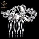 TREAZY Leaf Flower Butterfly Wedding Tiara Diamante Silver Plated Crystal Pearl Hair Combs Hairpins Bridal Jewelry Accessories