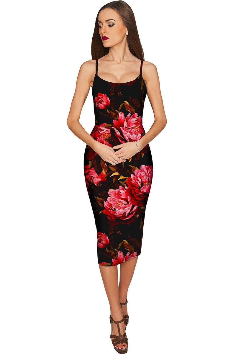 True Passion True Passion Olivia Black Floral Cocktail Midi Dress - Women Olivia Dress