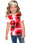 Tulip Salsa Zoe Red Floral Print Cute Designer T-Shirt - Girls