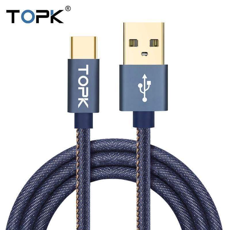 Type-C Cable ,TOPK Denim Wire USB C Gold-plated Plug Fast Charging USB Type C Cable for MacBook / Xiaomi 4C / Letv / Oneplus