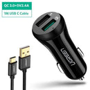 Ugreen 36W Car Charger Dual Quick Charge 3.0 Car-Charger with Charging Cable Fast Dual USB Fast Mobile Phone Quick Car Charger JadeMoghul Inc. 
