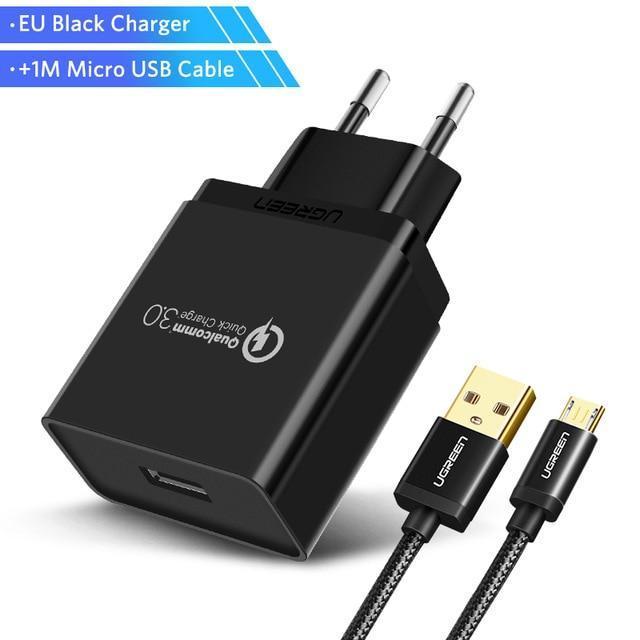 Ugreen USB Charger 18W Quick Charge 3.0 Mobile Phone Charger for iPhone Fast QC 3.0 Charger for Huawei Samsung Galaxy S9+ S8+-China-Black Micro USB-JadeMoghul Inc.