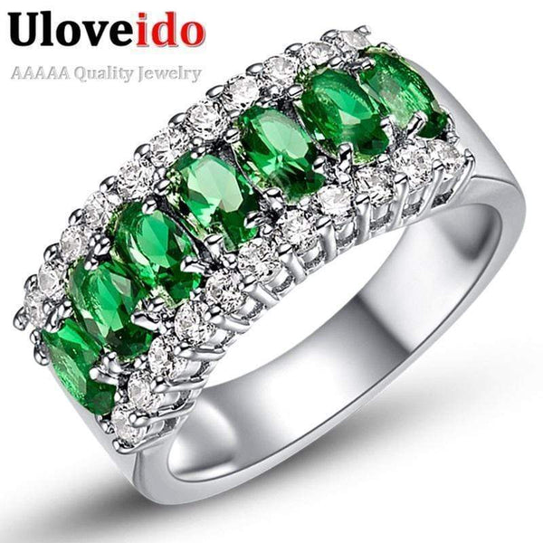 Uloveido Valentine's Day Gift Womens Silver Plated Red Wedding Large Colored Ring Red Green Zircon Sets Ringen Jewelry 2017 J501