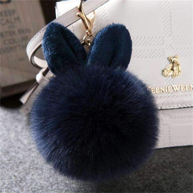Ultra Soft Pom Pom Bunny Ears Key Chain Charm-dark blue-JadeMoghul Inc.
