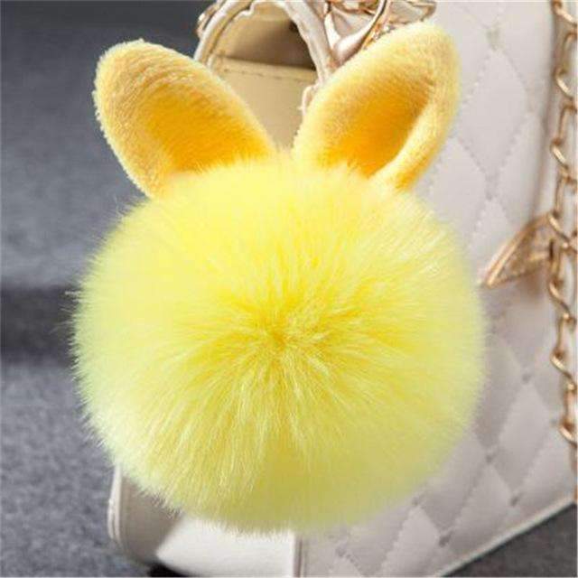 Ultra Soft Pom Pom Bunny Ears Key Chain Charm-yellow-JadeMoghul Inc.