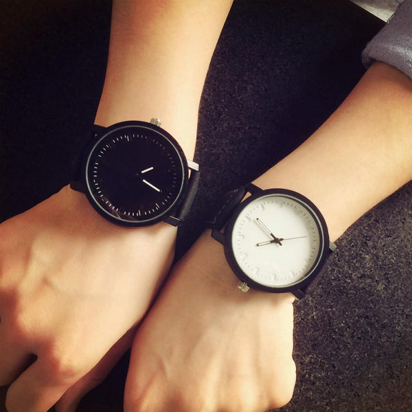 Unisex Fashion Watch - Lovers Couple Watch - Leather Quartz Wrist Watch-Black-JadeMoghul Inc.