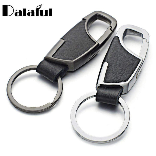 Unisex Sleek Black Leather Keyring Keychain