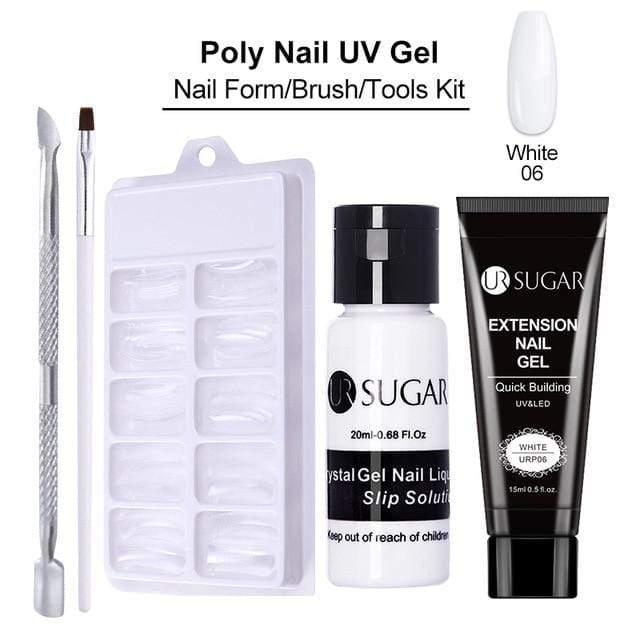 UR SUGAR 15ml Poly UV Nail Gel Kit Acrylic Set Extend Fast Builder UV Gel Slip Solution Nail Form Nail Art Brush Nail Tool Kit AExp