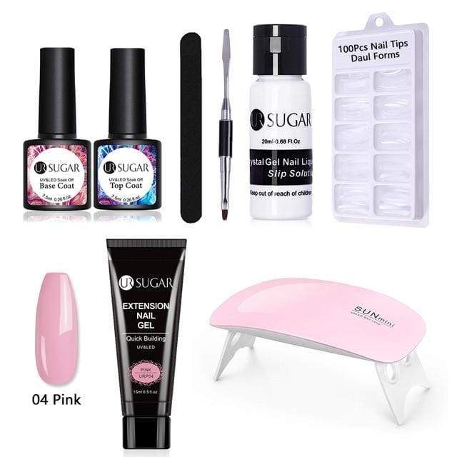 UR SUGAR 15ml Poly UV Nail Gel Kit Acrylic Set Extend Fast Builder UV Gel Slip Solution Nail Form Nail Art Brush Nail Tool Kit AExp