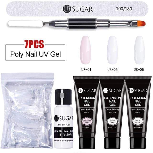 UR SUGAR 15ml Poly UV Nail Gel Kit Acrylic Set Extend Fast Builder UV Gel Slip Solution Nail Form Nail Art Brush Nail Tool Kit AExp