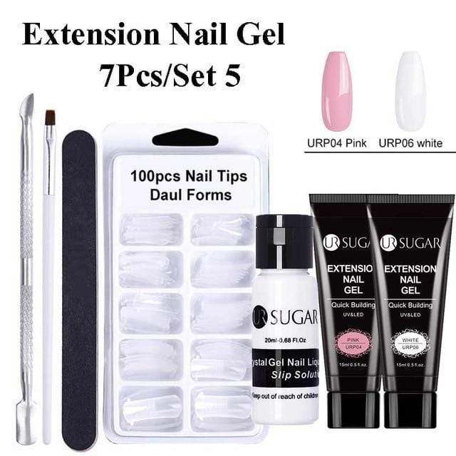 UR SUGAR 15ml Poly UV Nail Gel Kit Acrylic Set Extend Fast Builder UV Gel Slip Solution Nail Form Nail Art Brush Nail Tool Kit AExp