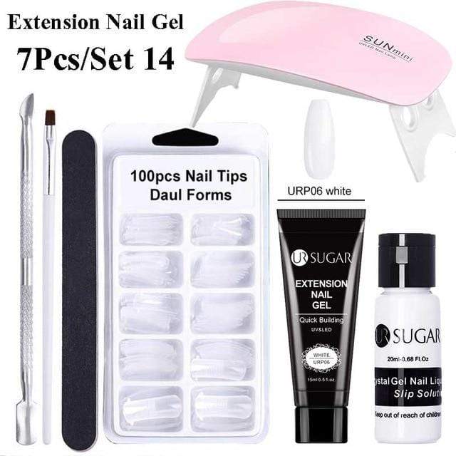 UR SUGAR 15ml Poly UV Nail Gel Kit Acrylic Set Extend Fast Builder UV Gel Slip Solution Nail Form Nail Art Brush Nail Tool Kit AExp