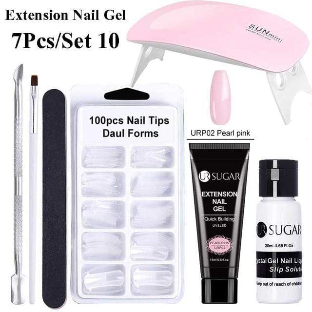 UR SUGAR 15ml Poly UV Nail Gel Kit Acrylic Set Extend Fast Builder UV Gel Slip Solution Nail Form Nail Art Brush Nail Tool Kit AExp
