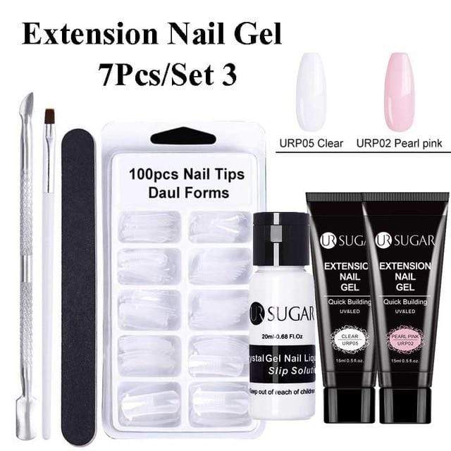 UR SUGAR 15ml Poly UV Nail Gel Kit Acrylic Set Extend Fast Builder UV Gel Slip Solution Nail Form Nail Art Brush Nail Tool Kit AExp