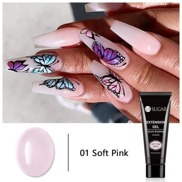 UR SUGAR 15ml Poly UV Nail Gel Kit Acrylic Set Extend Fast Builder UV Gel Slip Solution Nail Form Nail Art Brush Nail Tool Kit AExp