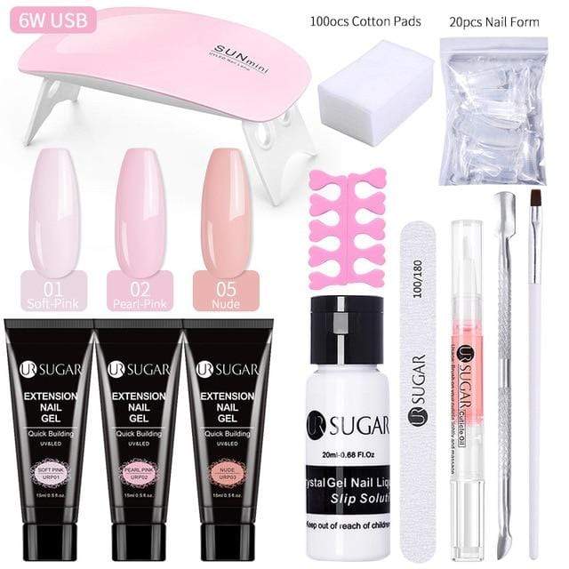 UR SUGAR 15ml Poly UV Nail Gel Kit Acrylic Set Extend Fast Builder UV Gel Slip Solution Nail Form Nail Art Brush Nail Tool Kit AExp