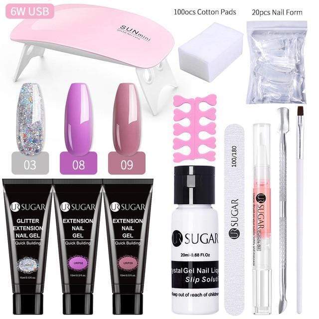 UR SUGAR 15ml Poly UV Nail Gel Kit Acrylic Set Extend Fast Builder UV Gel Slip Solution Nail Form Nail Art Brush Nail Tool Kit AExp