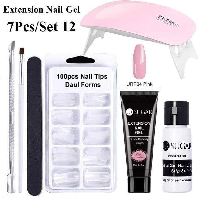UR SUGAR 15ml Poly UV Nail Gel Kit Acrylic Set Extend Fast Builder UV Gel Slip Solution Nail Form Nail Art Brush Nail Tool Kit AExp