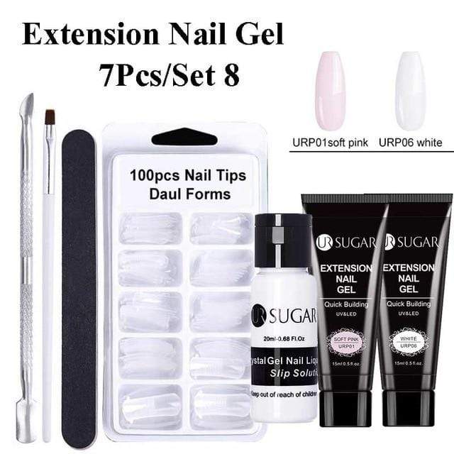 UR SUGAR 15ml Poly UV Nail Gel Kit Acrylic Set Extend Fast Builder UV Gel Slip Solution Nail Form Nail Art Brush Nail Tool Kit AExp