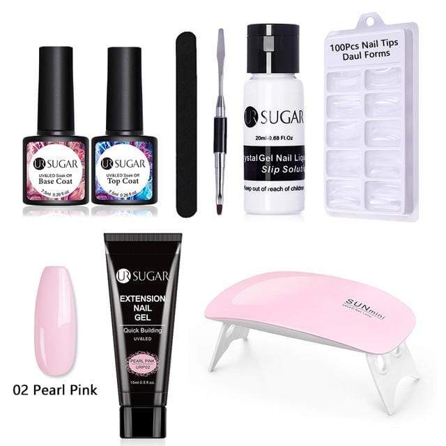 UR SUGAR 15ml Poly UV Nail Gel Kit Acrylic Set Extend Fast Builder UV Gel Slip Solution Nail Form Nail Art Brush Nail Tool Kit AExp