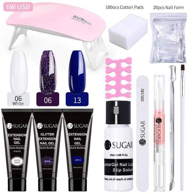 UR SUGAR 15ml Poly UV Nail Gel Kit Acrylic Set Extend Fast Builder UV Gel Slip Solution Nail Form Nail Art Brush Nail Tool Kit AExp