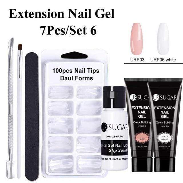 UR SUGAR 15ml Poly UV Nail Gel Kit Acrylic Set Extend Fast Builder UV Gel Slip Solution Nail Form Nail Art Brush Nail Tool Kit AExp