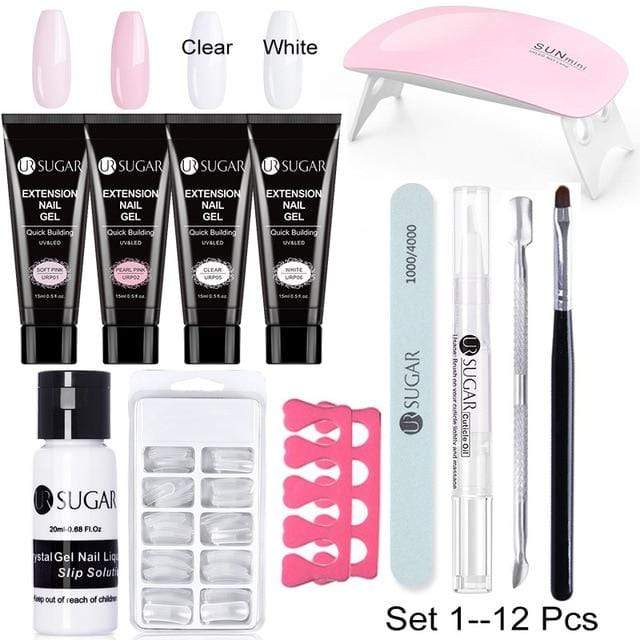 UR SUGAR 15ml Poly UV Nail Gel Kit Acrylic Set Extend Fast Builder UV Gel Slip Solution Nail Form Nail Art Brush Nail Tool Kit JadeMoghul Inc. 