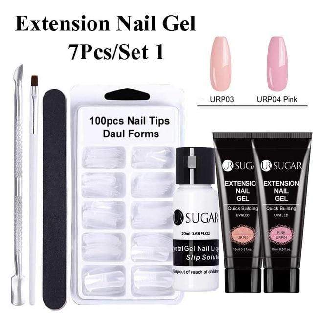 UR SUGAR 15ml Poly UV Nail Gel Kit Acrylic Set Extend Fast Builder UV Gel Slip Solution Nail Form Nail Art Brush Nail Tool Kit JadeMoghul Inc. 