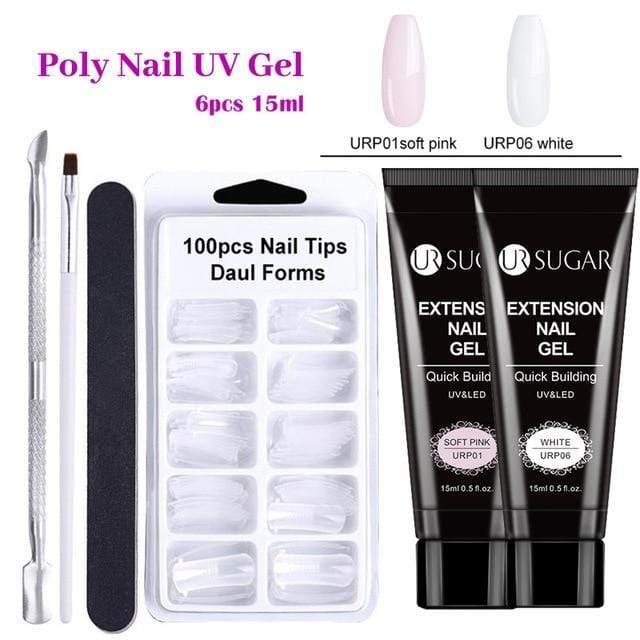 UR SUGAR 15ml Poly UV Nail Gel Kit Acrylic Set Extend Fast Builder UV Gel Slip Solution Nail Form Nail Art Brush Nail Tool Kit JadeMoghul Inc. 