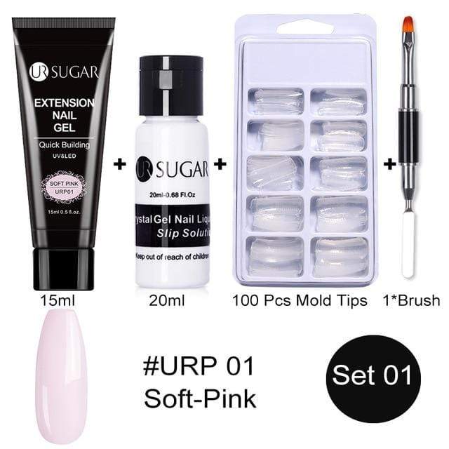 UR SUGAR 15ml Poly UV Nail Gel Kit Acrylic Set Extend Fast Builder UV Gel Slip Solution Nail Form Nail Art Brush Nail Tool Kit JadeMoghul Inc. 