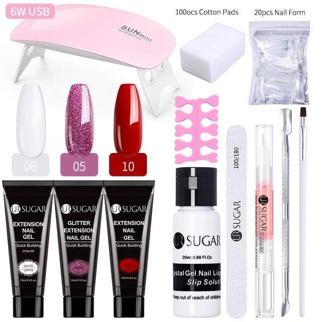 UR SUGAR 15ml Poly UV Nail Gel Kit Acrylic Set Extend Fast Builder UV Gel Slip Solution Nail Form Nail Art Brush Nail Tool Kit JadeMoghul Inc. 