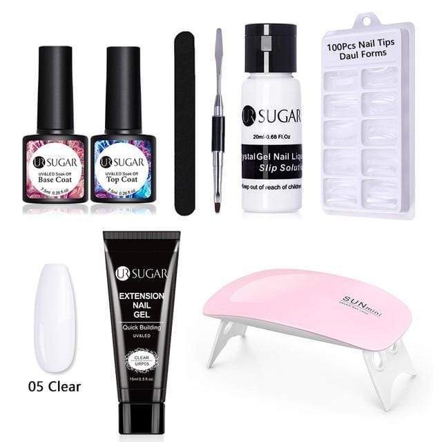 UR SUGAR 15ml Poly UV Nail Gel Kit Acrylic Set Extend Fast Builder UV Gel Slip Solution Nail Form Nail Art Brush Nail Tool Kit JadeMoghul Inc. 