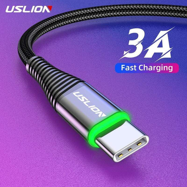 USLION 0.5m/1m/2m LED 3A USB Type C Cable Fast Charge Wire for Samsung Galaxy Xiaomi Huawei Note 7 Data USB-C Cable Charger Cord AExp