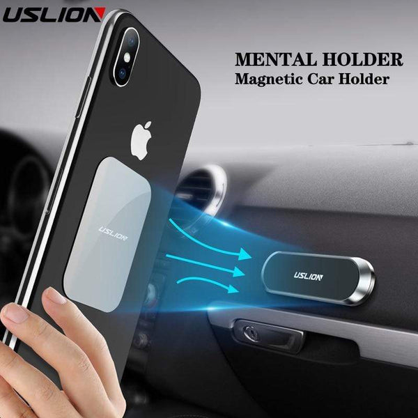 USLION Magnetic Car Phone Holder mini Strip Shape Stand Universal For iPhone Samsung Xiaomi Zinc Wall Magnet Wall GPS Bracket AExp