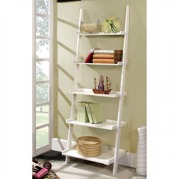 Utility Shelves Stylized Contemporary 5 Tier Ladder Shelf, White Benzara