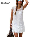 UZZDSS Summer Dress 2017 Women Casual Beach Short Dress Tassel Black White Mini Lace Dress Sexy Party Dresses Vestidos S-XXL