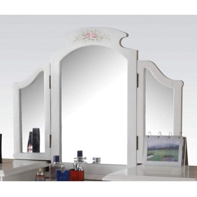 Wooden Frame Tri Fold Vanity Mirror In Traditional Style, White