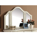 Wooden Frame Tri Fold Vanity Mirror, Off White