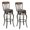 Swivel bar stools with Padded Seat and Wooden Top Black Set Of 2